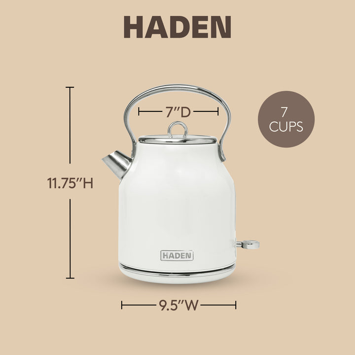 Haden 1.7 Liter Stainless Steel Body Retro Electric Tea Kettle, White (Open Box) - VMInnovations
