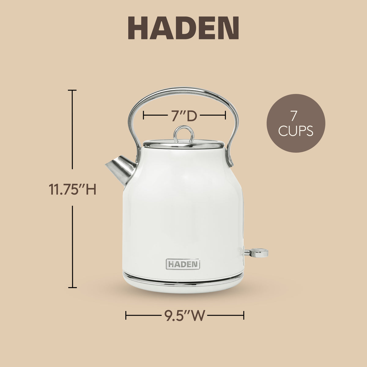 Haden 1.7 Liter Stainless Steel Body Retro Electric Tea Kettle, White (Open Box)
