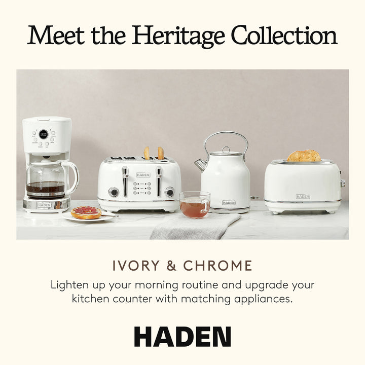 Haden Heritage 1.7 Liter Stainless Steel Electric Water Kettle, Ivory & Chrome