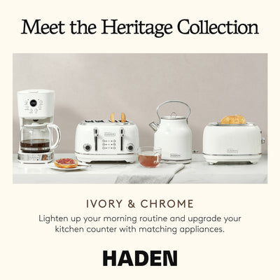 Haden 1.7 Liter Stainless Steel Body Retro Electric Tea Kettle, White (Open Box)