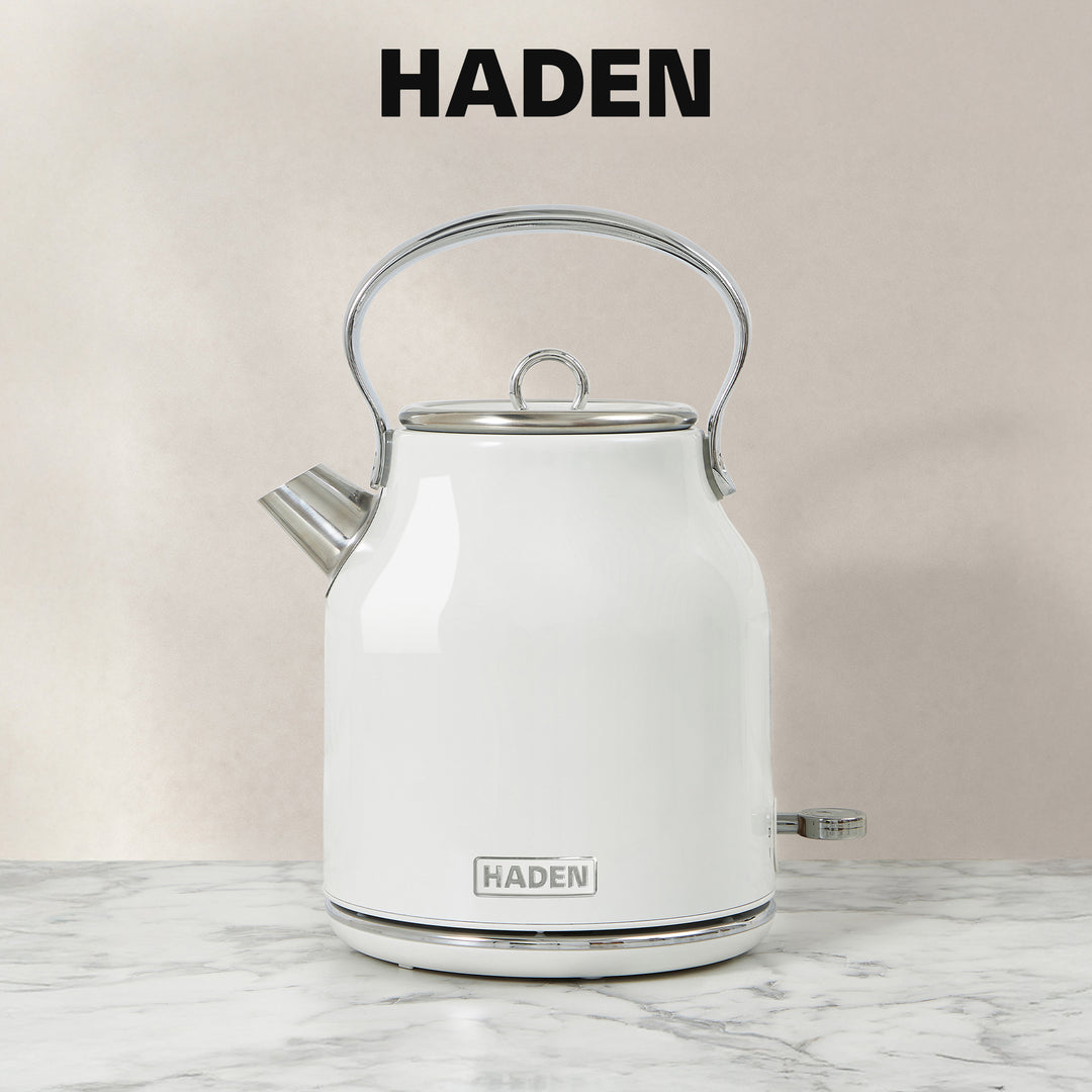 Haden Heritage 1.7 Liter Stainless Steel Electric Water Kettle, Ivory & Chrome
