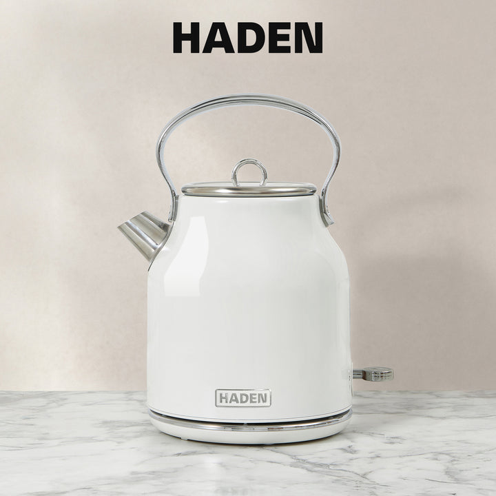 Haden 1.7 Liter Stainless Steel Body Retro Electric Tea Kettle, White (Open Box)