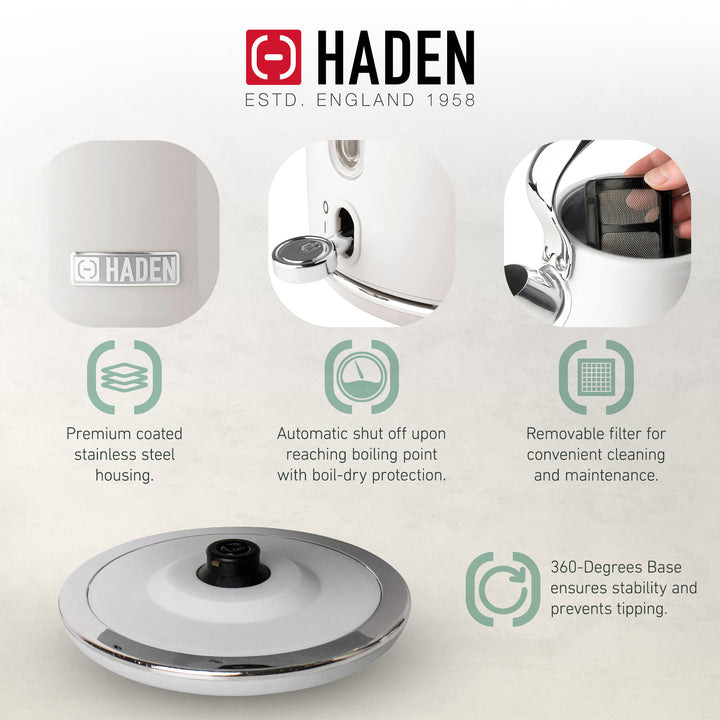 Haden 1.7 Liter Stainless Steel Body Retro Electric Tea Kettle, White (Used)