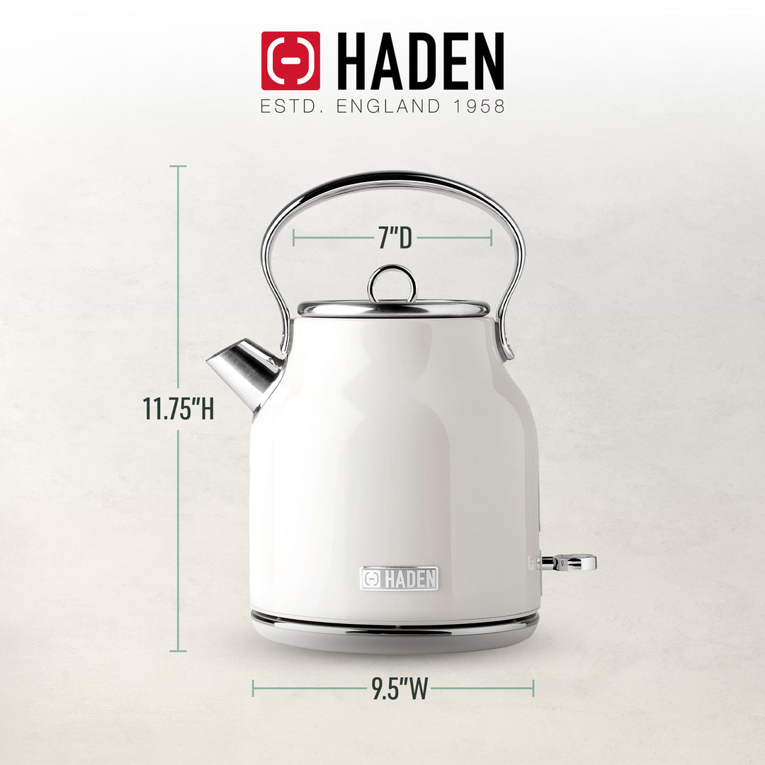 Haden 1.7 Liter Stainless Steel Body Retro Electric Tea Kettle, White (Open Box)