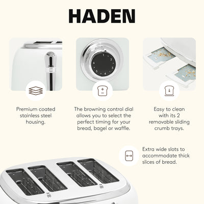 Haden Heritage 4 Slice Toaster & Dorset 1.7L Electric Water Kettle, Ivory/Chrome