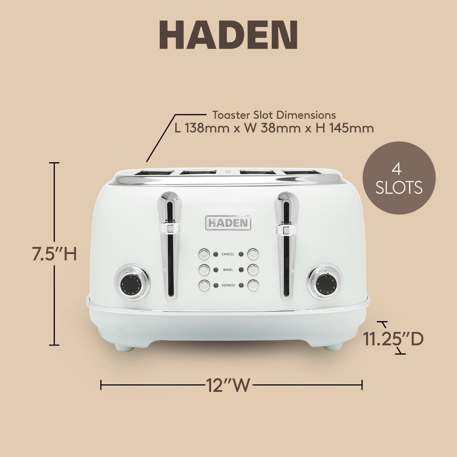 Haden Heritage 4 Slice Wide Slot Stainless Steel Body Retro Toaster, White(Used) - VMInnovations