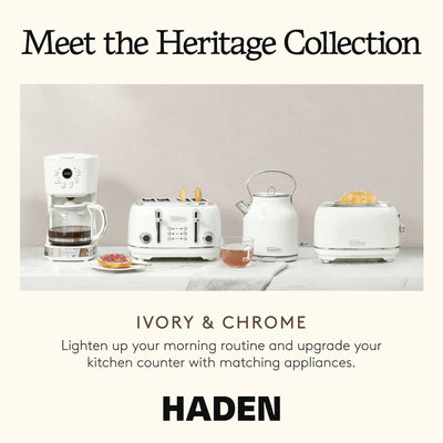 Haden Heritage 4 Slice Toaster & Dorset 1.7L Electric Water Kettle, Ivory/Chrome