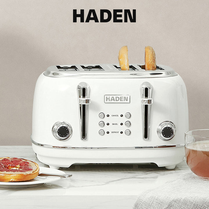 Haden Heritage 4 Slice Wide Slot Stainless Steel Toaster, Ivory & Chrome