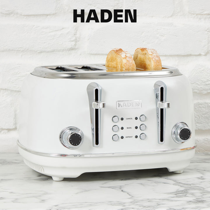 Haden Heritage 4 Slice Wide Slot Stainless Steel Toaster, Ivory & Chrome