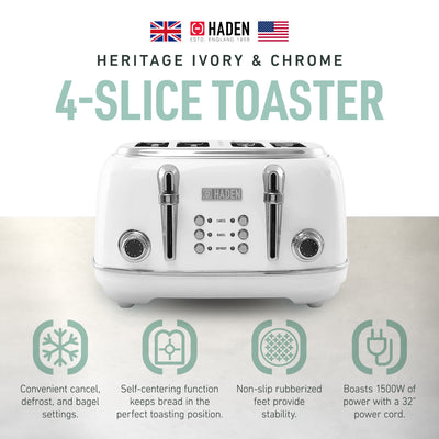 Haden 75013 Heritage 4 Wide Slot Stainless Steel Body Toaster,White(For Parts)