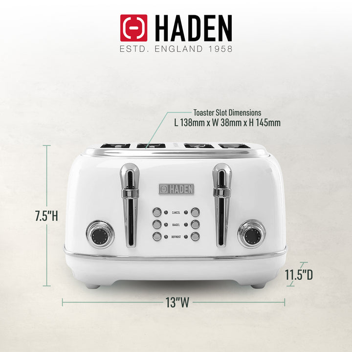 Haden Heritage 4 Slice Wide Slot Stainless Steel Body Retro Toaster, White(Used)