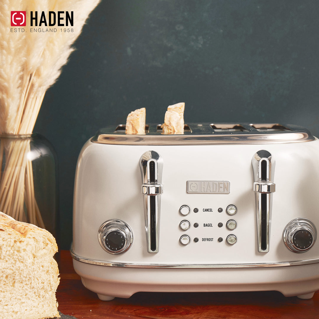 Haden Heritage 4 Slice Wide Slot Stainless Steel Toaster, Ivory & Chrome