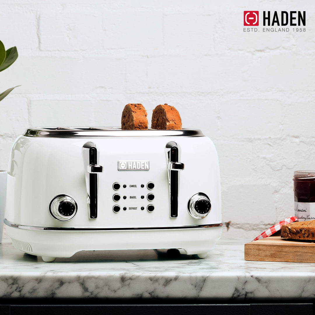 Haden Heritage 4 Slice Wide Slot Stainless Steel Body Retro Toaster, White(Used)