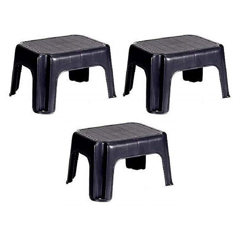 Rubbermaid Durable Roughneck Plastic Family Sturdy Step Stool, Black (3 Pack)