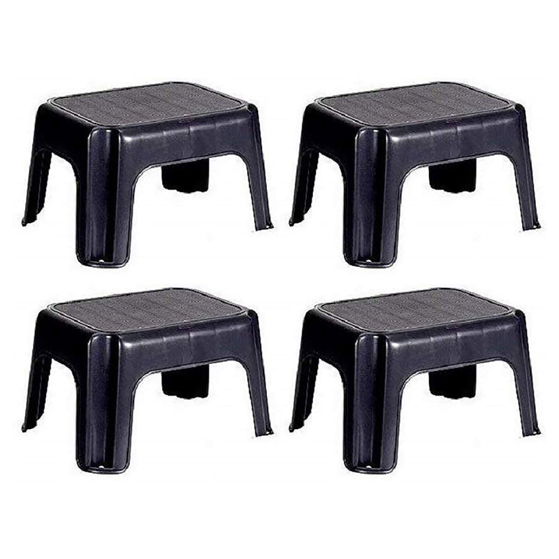 Rubbermaid Durable Roughneck Plastic Family Sturdy Step Stool, Black (4 Pack)
