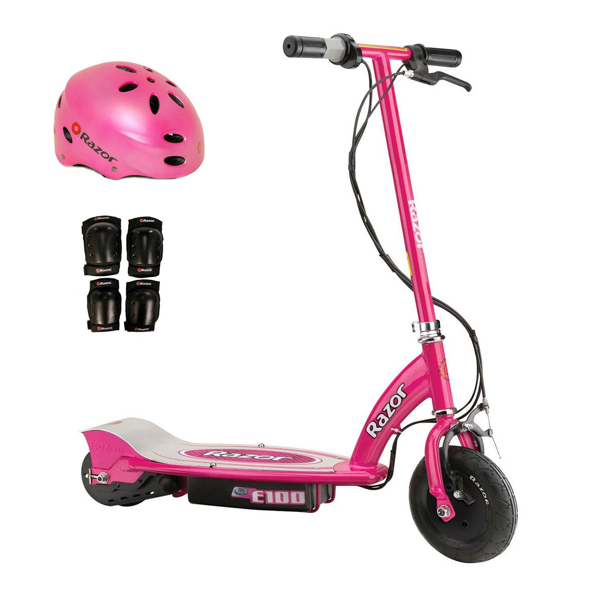 Razor E100 Kids Motorized 24 Volt Electric Scooter with Helmet and Safety Pads