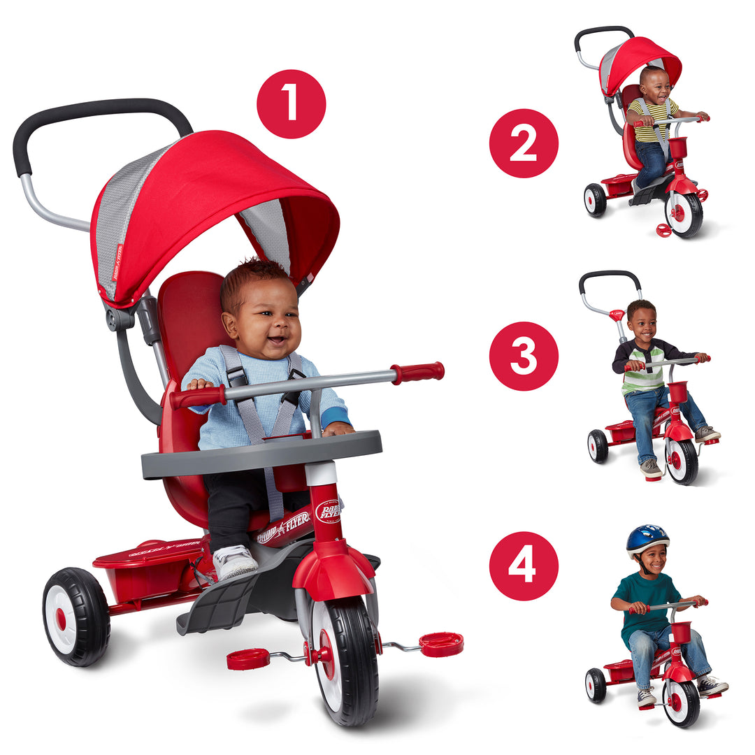 EZ Fold 4-in-1 Stroll 'N Trike Infant Toddler Stroller Tricycle, Red (Open Box) - VMInnovations