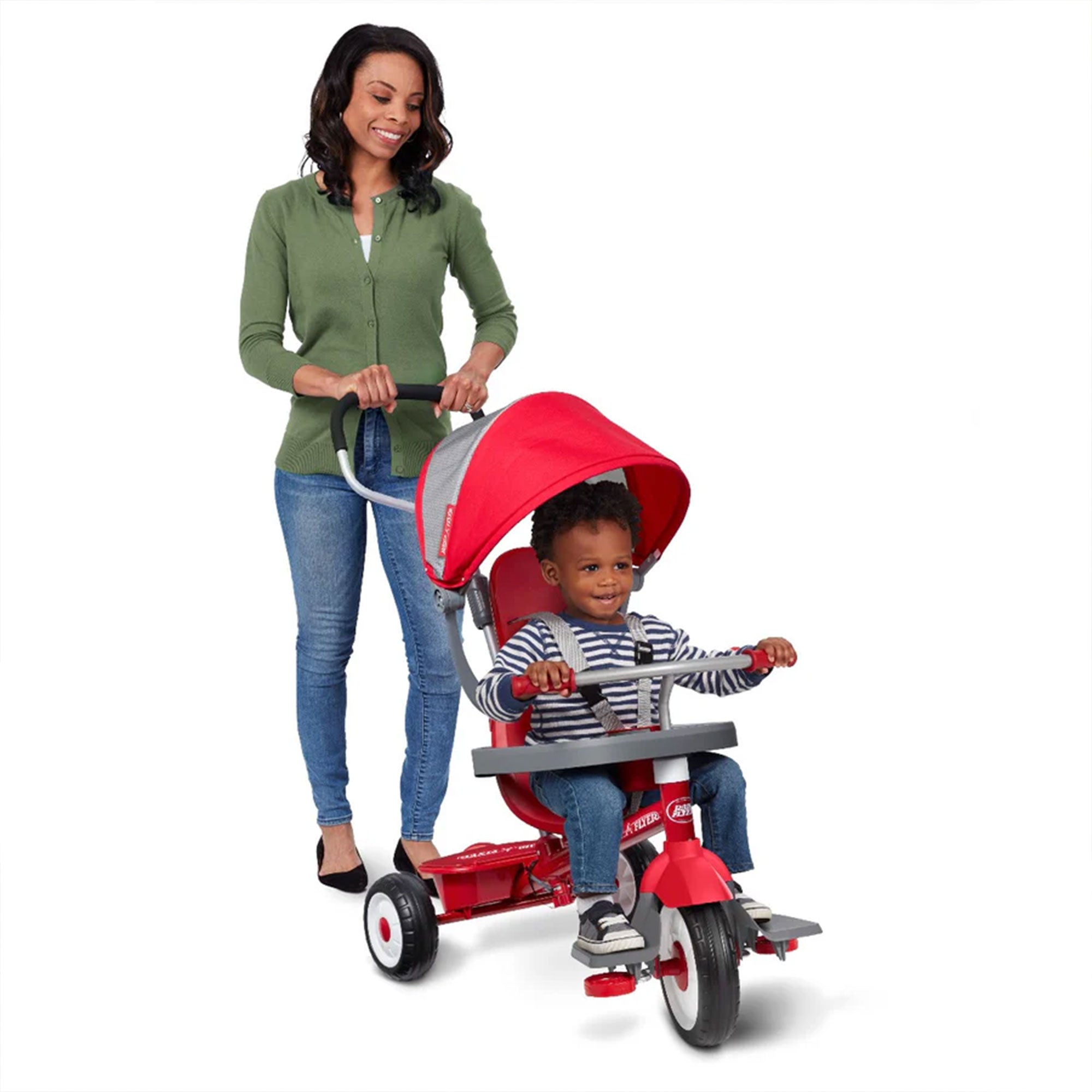 EZ Fold 4-in-1 Stroll 'N Trike Infant Toddler Stroller Tricycle, Red (Open Box) - VMInnovations