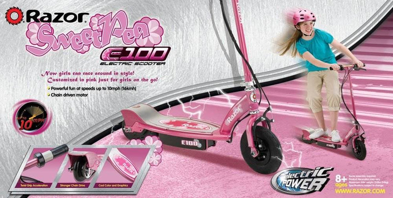 Razor E100 Kids Motorized 24 Volt Electric Powered Ride On Scooter, Sweet Pea