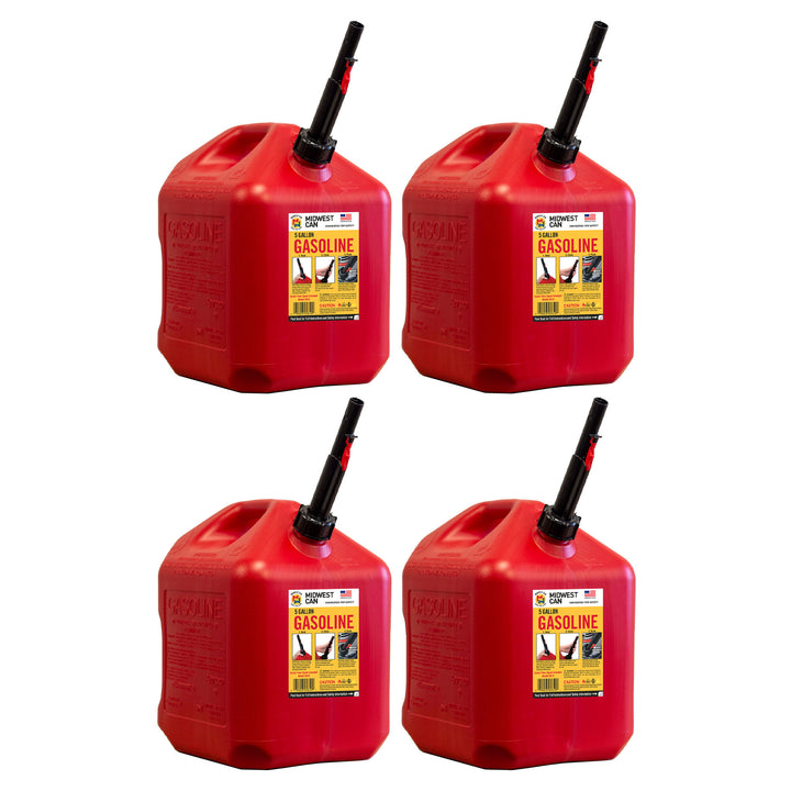 Midwest Can Company 5610 5 Gallon Gas Can Fuel Container Jugs w/ Spout (4 Pack)