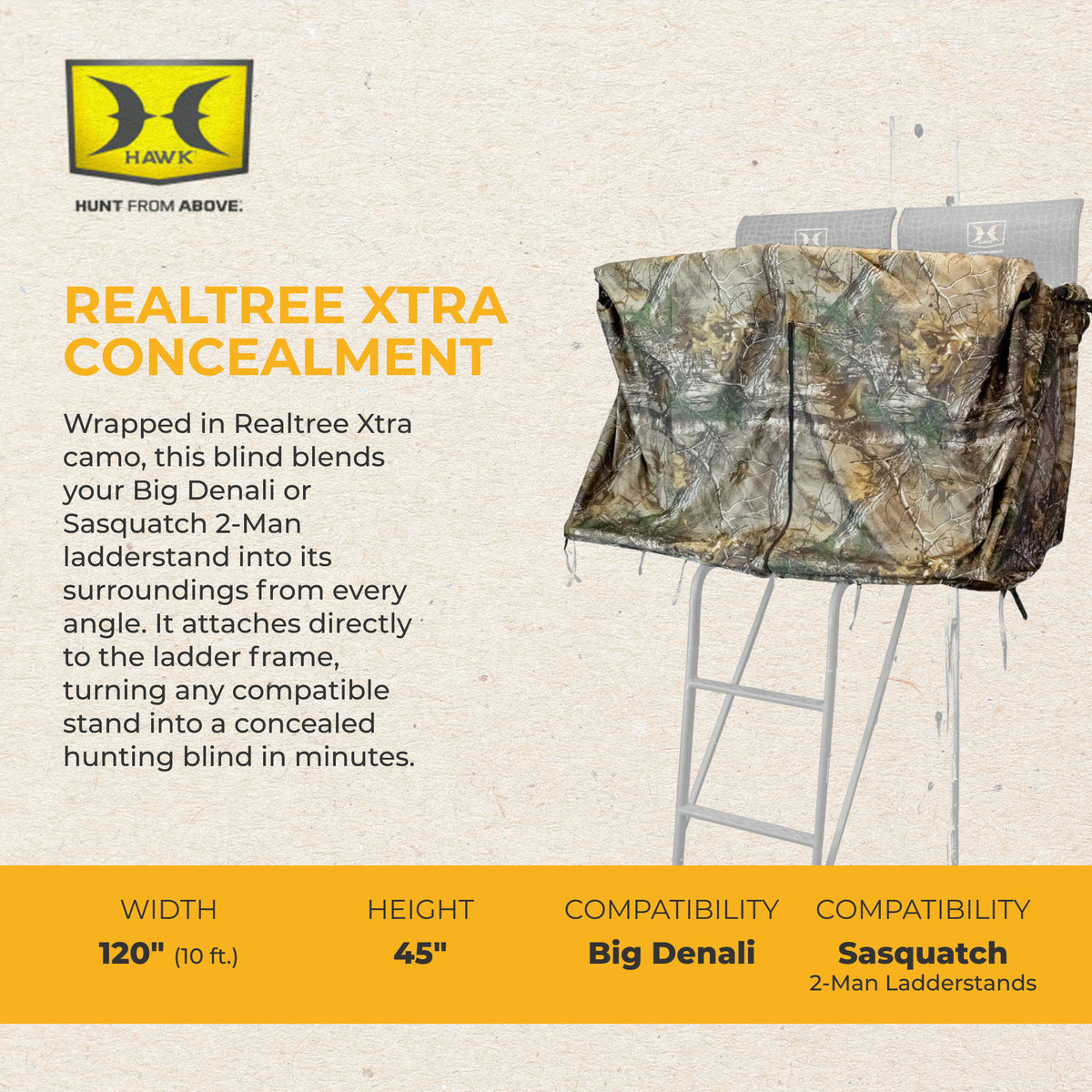 Hawk HWK-2072-BK 2 Man Ladder Tree Stand Blind for Denali and Sasquatch Ladders - VMInnovations