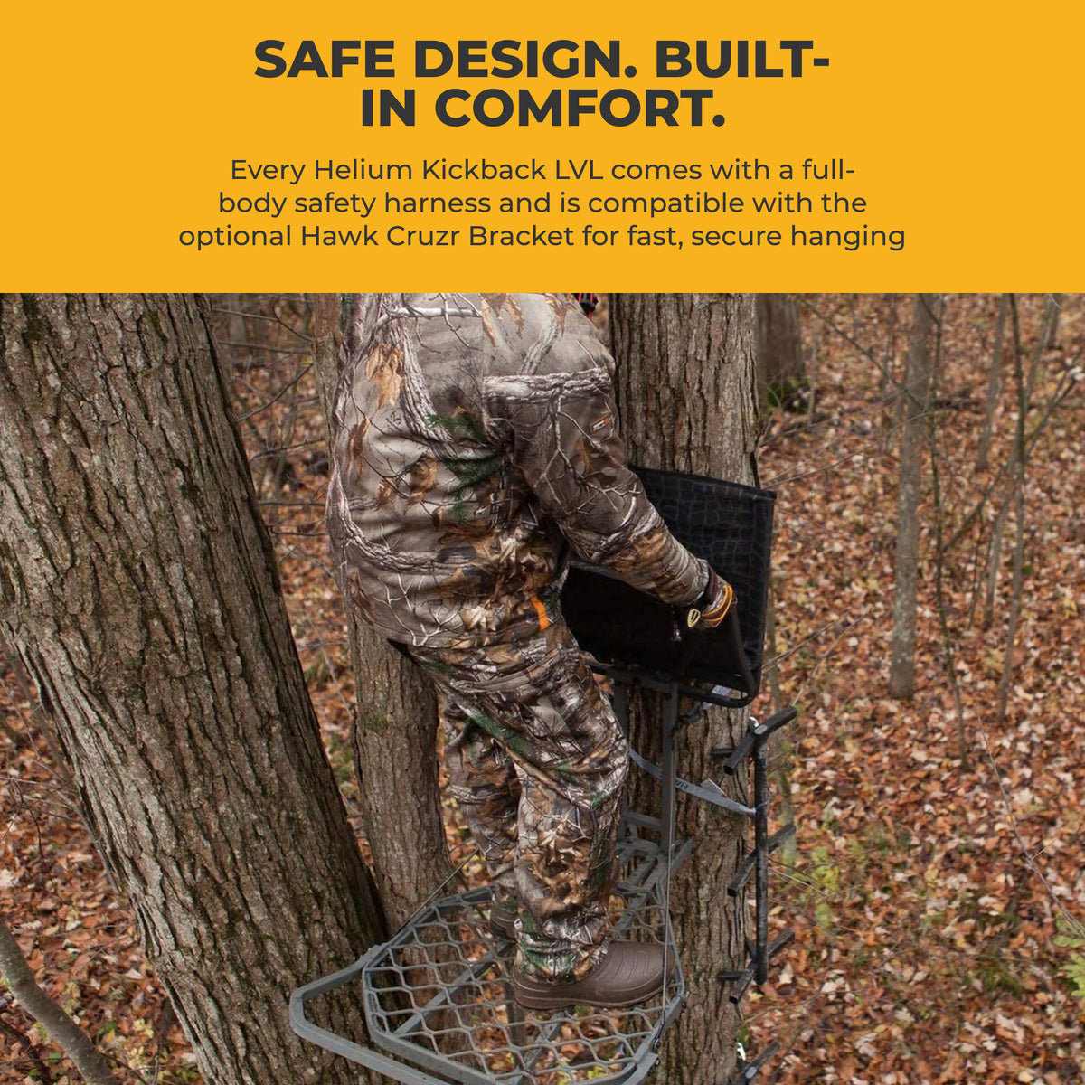 Hawk Helium Kickback LVL Hang-On Hunting Tree Stand with XL Seat & Platform - VMInnovations