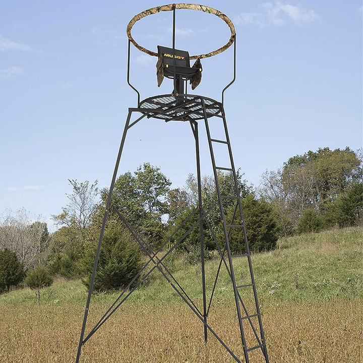 Muddy 16' Liberty Tripod Stand Hunting Gear with Flex Tek Seat Hunting Chair - VMInnovations