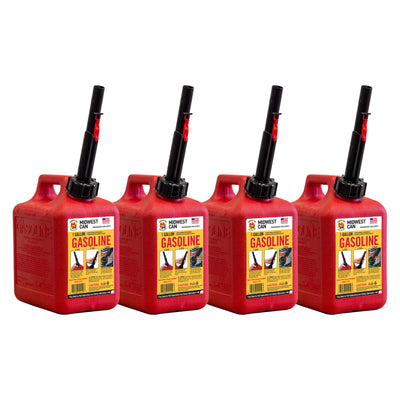 Midwest Can Company 1210 1 Gallon Gas Can Fuel Container Jugs w/ Spout (4 Pack) - VMInnovations