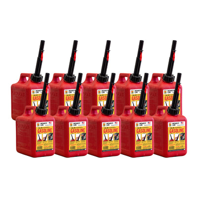 Midwest Can Company 1210 1 Gallon Gas Can Fuel Container Jugs & Spout (10 Pack)