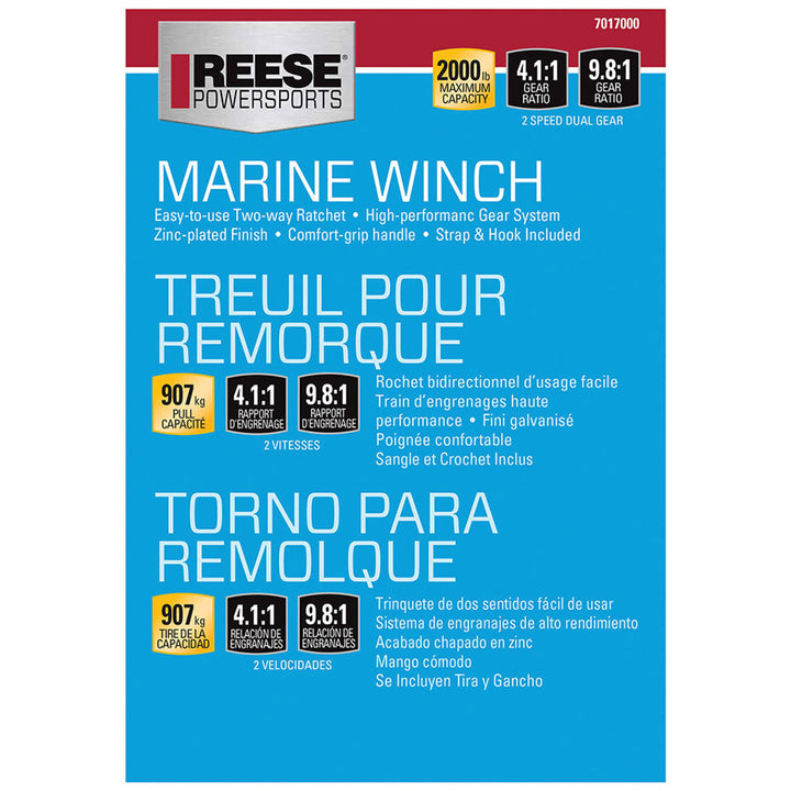 Reese 7017000 20 Foot Hook Strap Zinc Plated Carbon Steel Marine Ratchet Winch