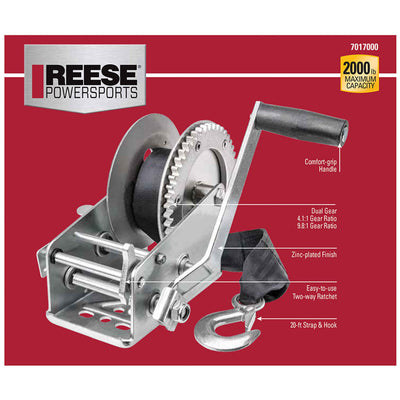 Reese 7017000 20 Foot Hook Strap Zinc Plated Carbon Steel Marine Ratchet Winch - VMInnovations