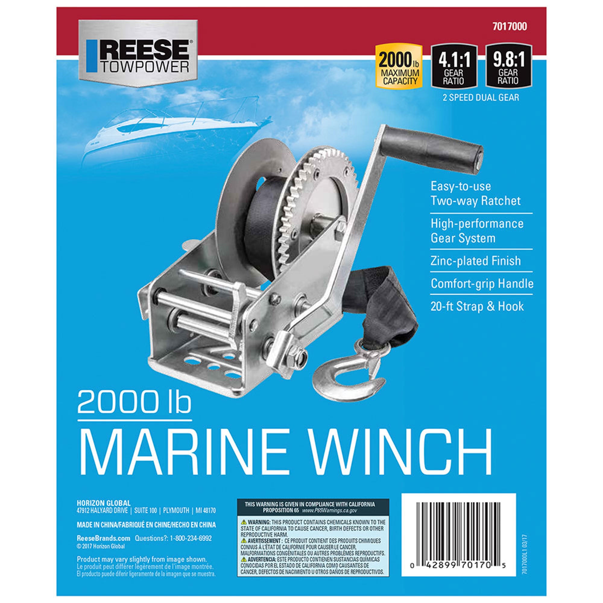 Reese 7017000 20 Foot Hook Strap Zinc Plated Carbon Steel Marine Ratchet Winch - VMInnovations