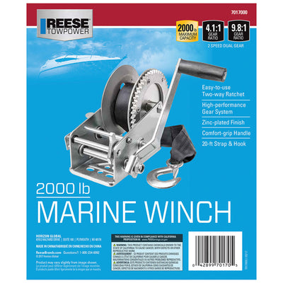 Reese 7017000 20 Foot Hook Strap Zinc Plated Carbon Steel Marine Ratchet Winch - VMInnovations