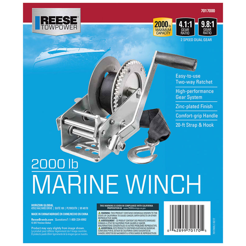 Reese 20 Ft Hook Strap Zinc Plated Carbon Steel Marine Ratchet Winch (Open Box)