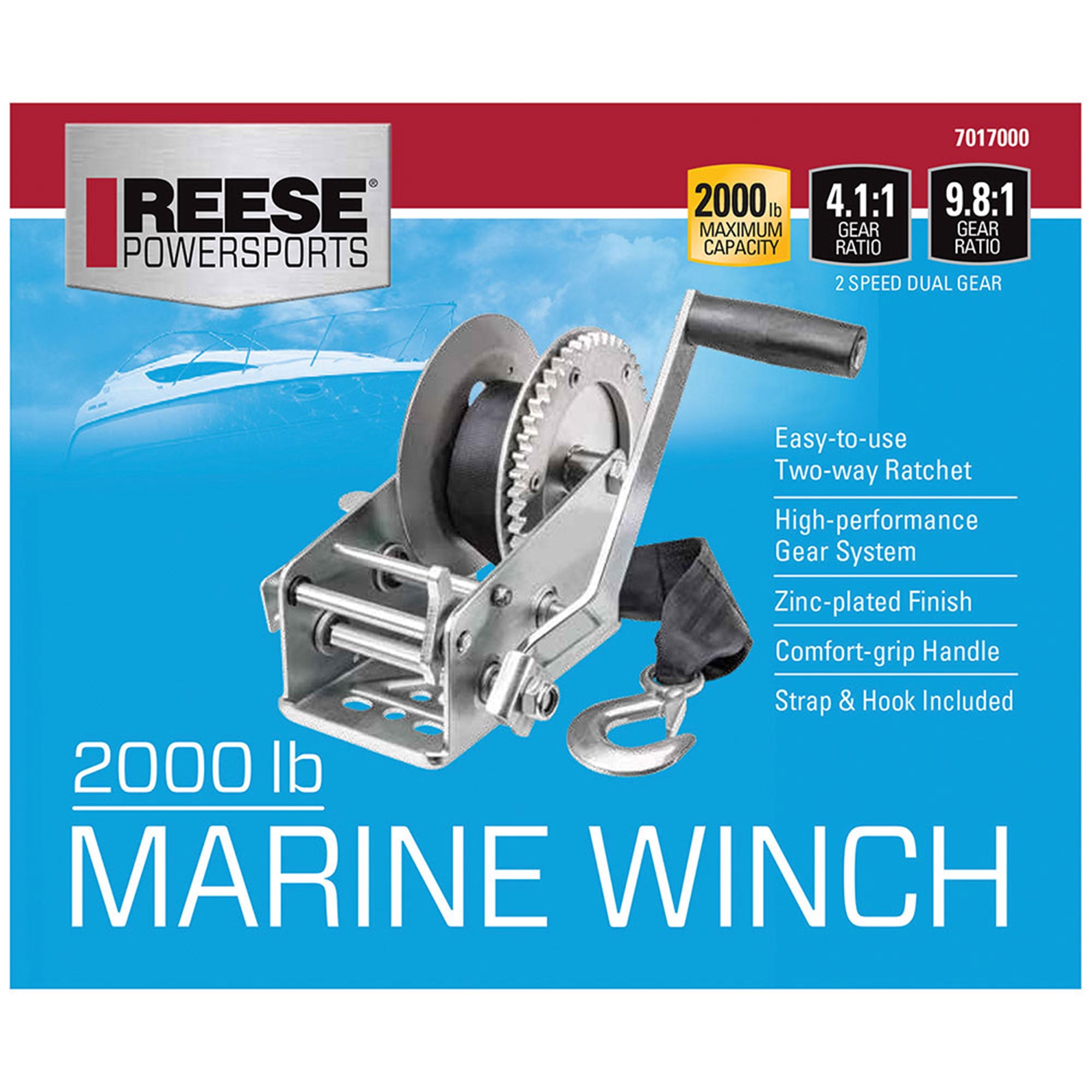 Reese 7017000 20 Foot Hook Strap Zinc Plated Carbon Steel Marine Ratchet Winch - VMInnovations