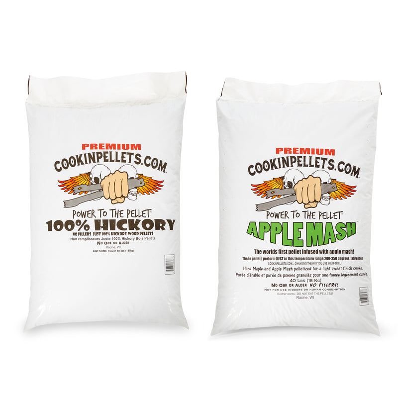 CookinPellets Premium Hickory Wood Pellets & Apple Mash Wood Pellets, 40 Lb Bags