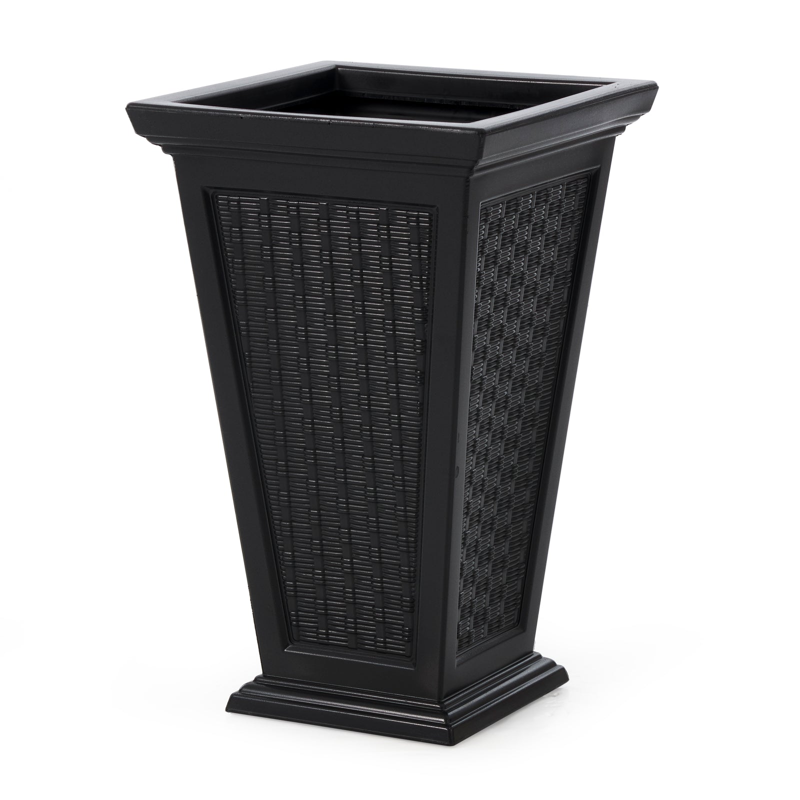 FCMP Outdoor Wicker Pattern Resin 24" Self-Watering Pedestal Taper Planter, 2 Pk - VMInnovations