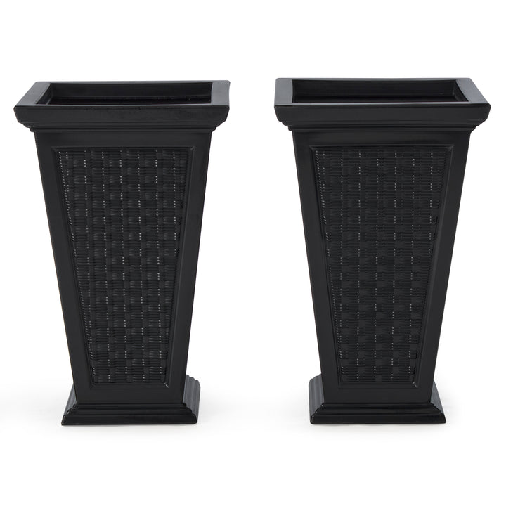 FCMP Outdoor 24-Inch Self Watering Pedestal Home Wicker Planter Set (Used)