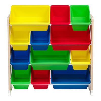 IRIS USA 596352 Kid's Room Playroom Toy Storage 4-Tier Storage Bin Rack, Primary
