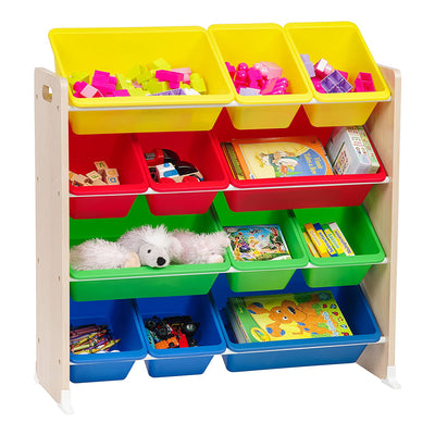 IRIS USA 596352 Kid's Room Playroom Toy Storage 4-Tier Storage Bin Rack, Primary