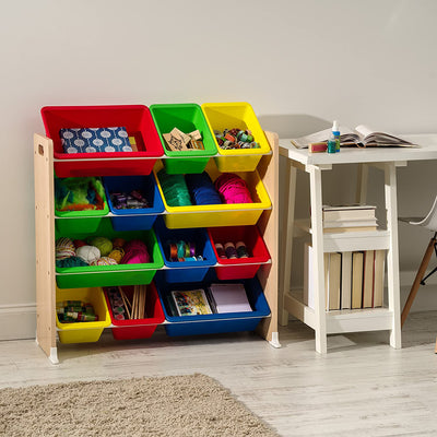IRIS USA 596352 Kid's Room Playroom Toy Storage 4-Tier Storage Bin Rack, Primary