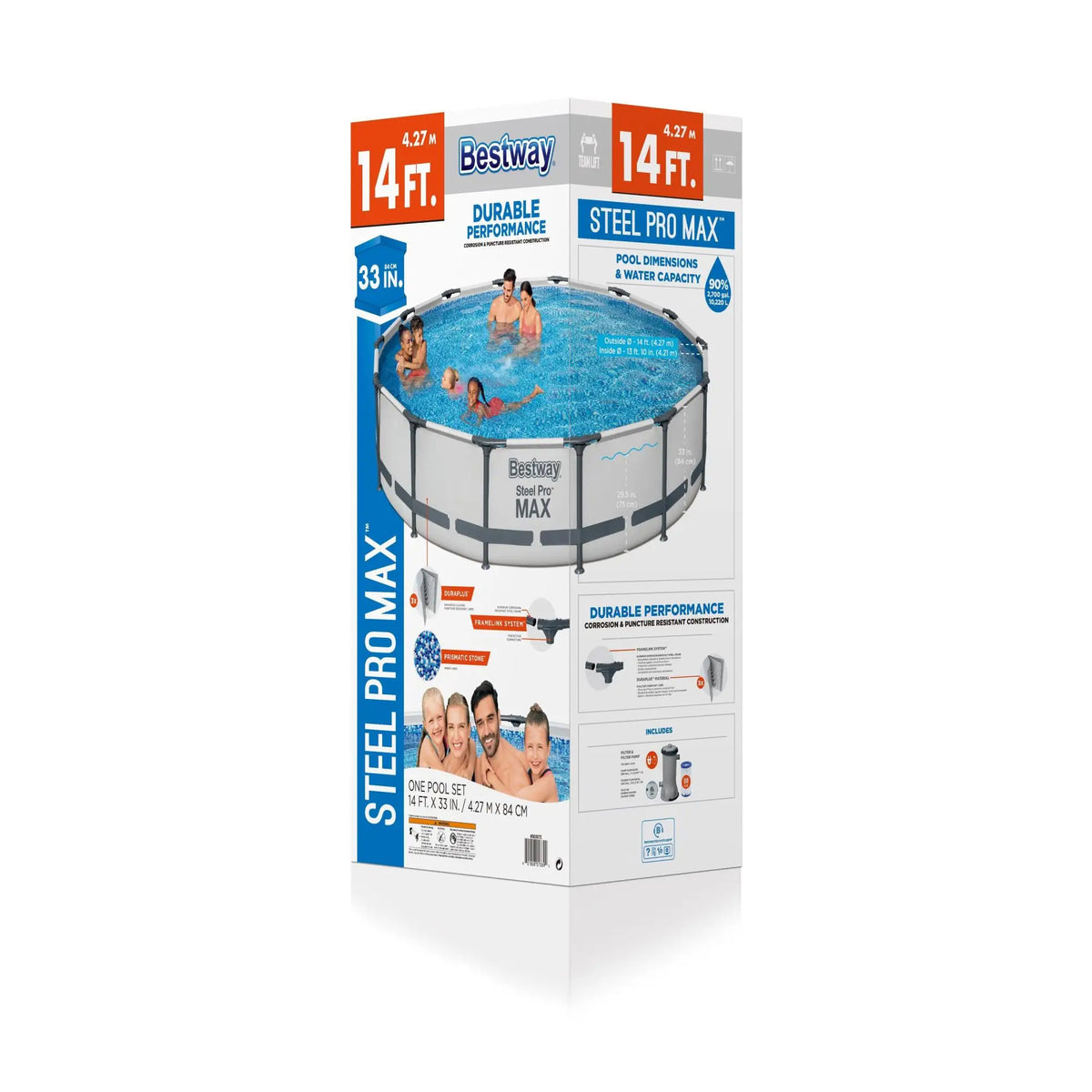 Bestway Round 14 Foot Steel Pro MAX Above Ground Pool w/ Filter Pump (For Parts)