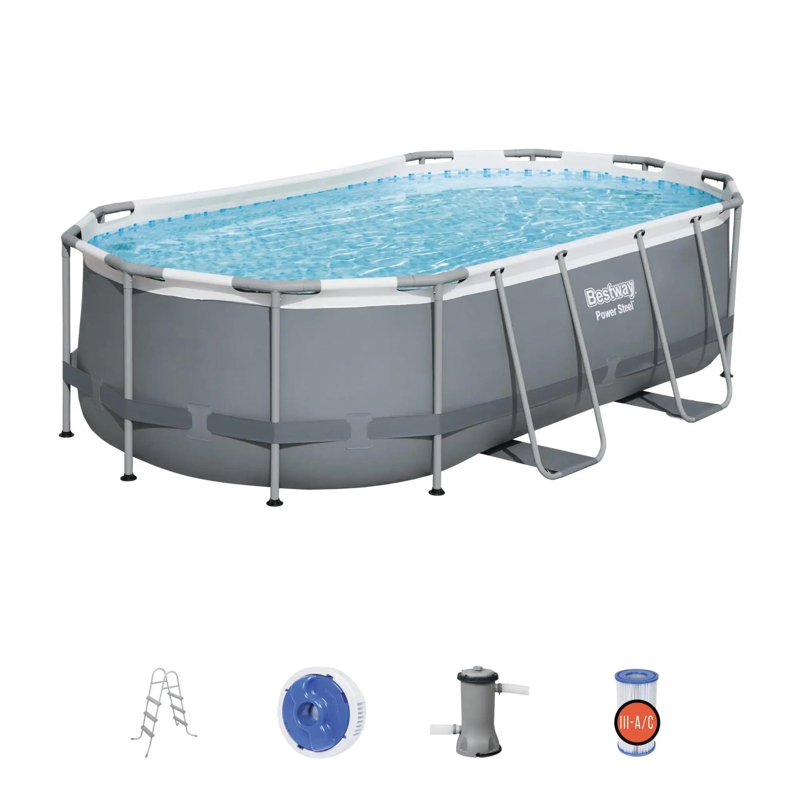 Bestway Power Steel Above Ground Pool Set w/ Filter Pump, 14'x8' (Open Box) - VMInnovations