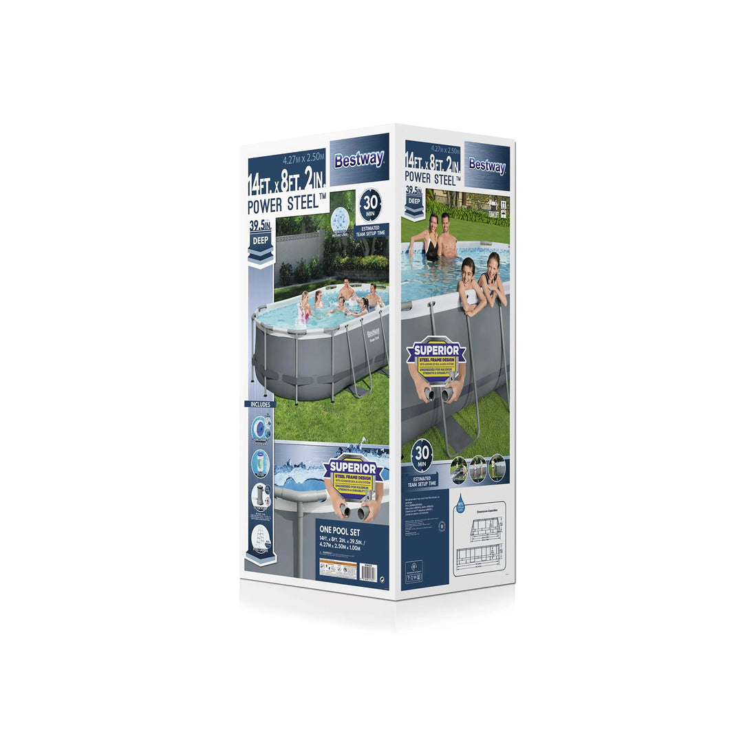 Bestway Power Steel Above Ground Pool Set w/ Filter Pump, 14'x8' (Open Box) - VMInnovations
