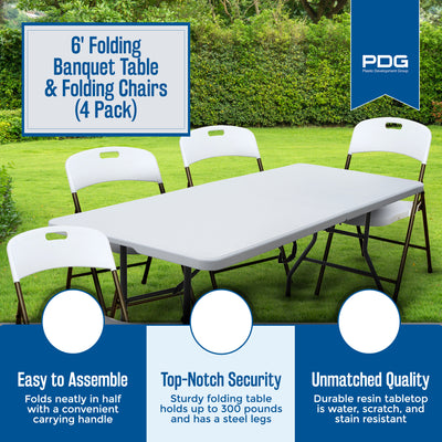 Plastic Development Group 6' Folding Banquet Table & Folding Chairs (4 Pack) - VMInnovations