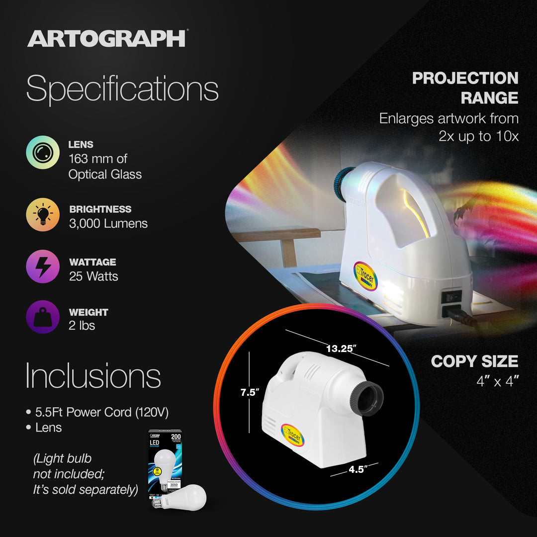 Artograph Tracer Portable 15W LED Art Projector with 163mm Lens, White (Used)
