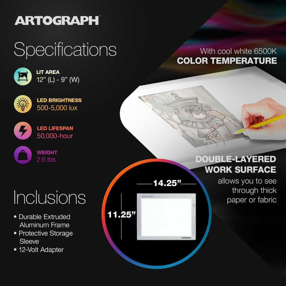 Artograph LightPad LX 930 9x12 Inch Brightness Art Tracing Light Box (Open Box)