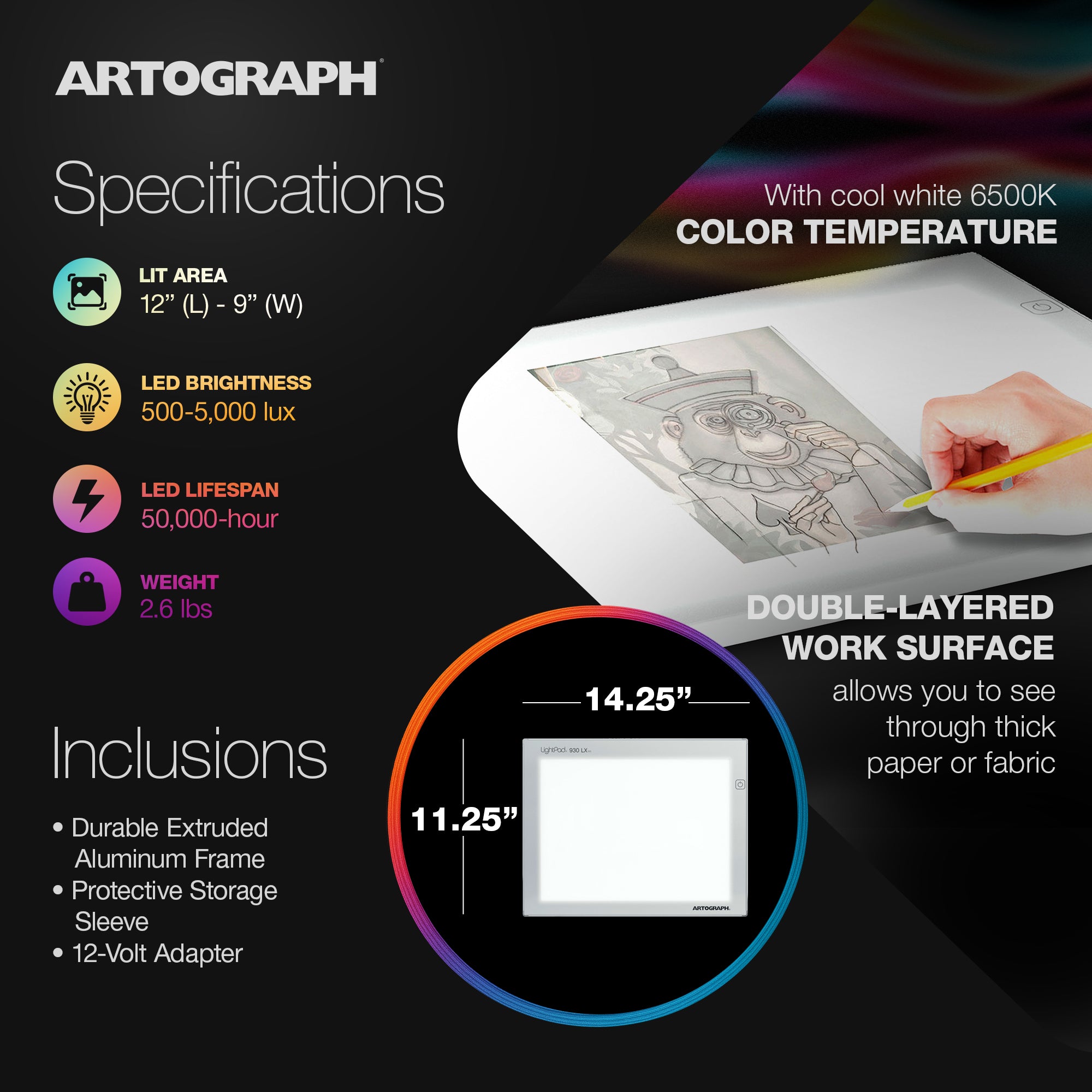 Artograph LightPad 930 LX, 12" x 9" Dimmable LED Light Box for Drawing & Tracing