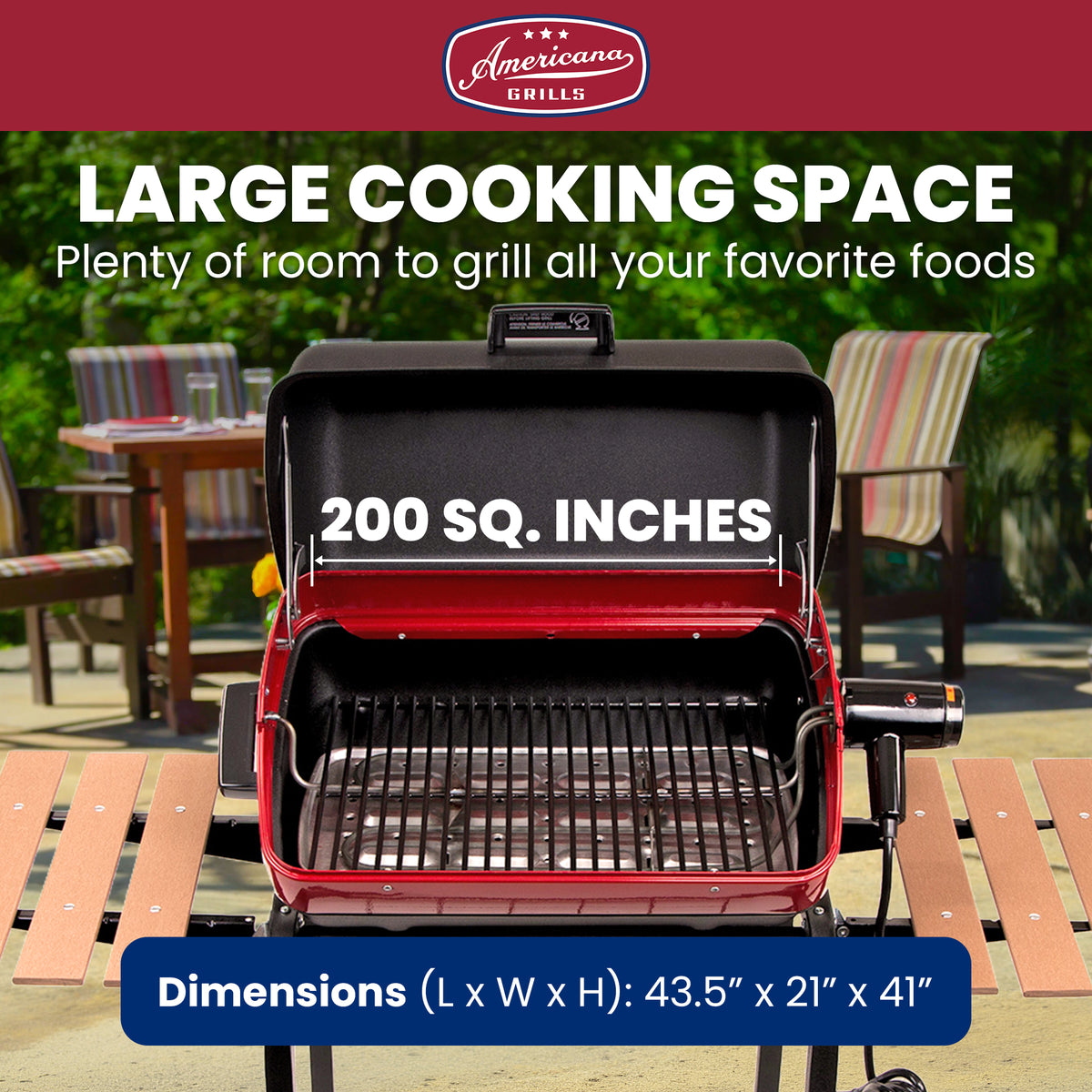 Americana 9325U8.181 Portable Electric Cart Grill with Two Folding Tables, Red