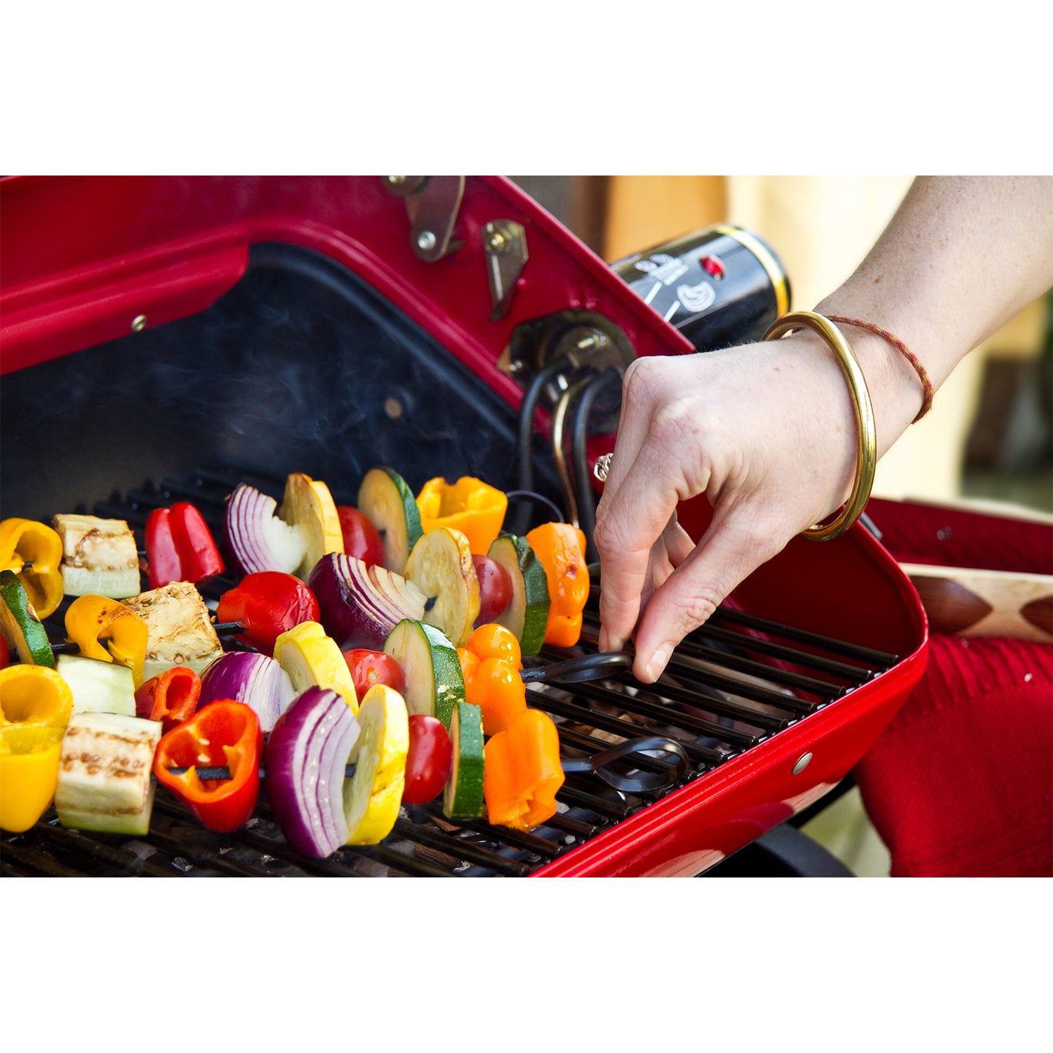 Americana 9325U8.181 Portable Electric Cart Grill with Two Folding Tables, Red - VMInnovations